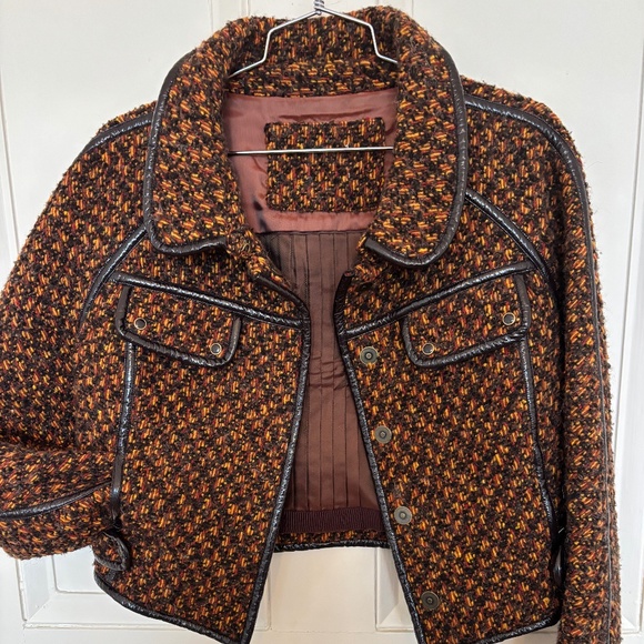 Bomber Jacket Brown and Orange Tweed Wool Boucle Size M-L - Picture 2 of 8